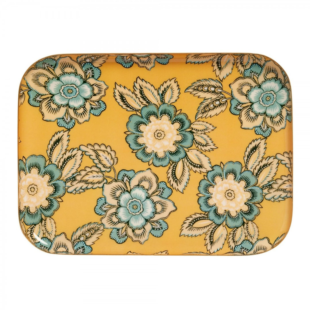 Bonheur du Jour large enamel serving tray with colourful patterned design