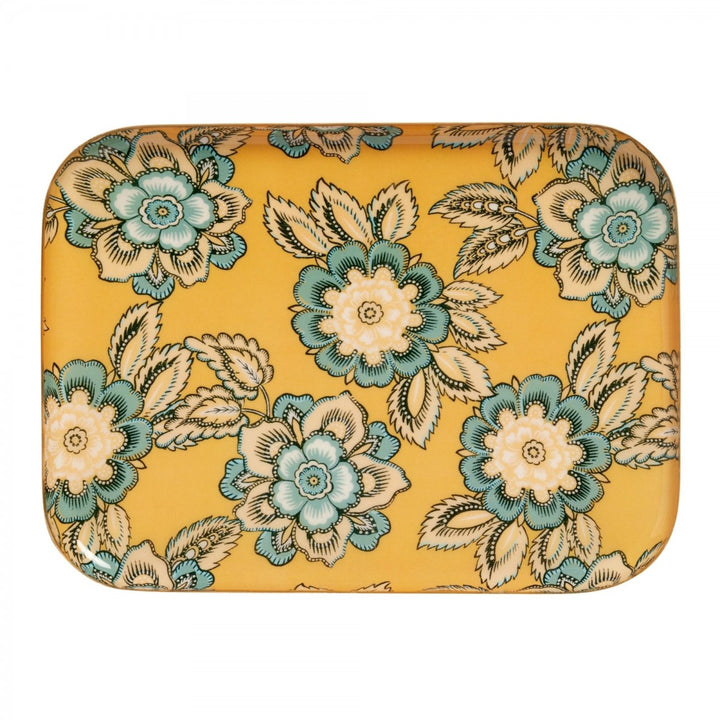 Bonheur du Jour large enamel serving tray with colourful patterned design