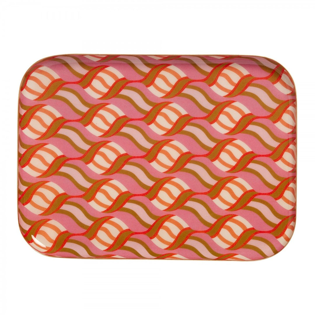Bonheur du Jour large enamel serving tray with colourful patterned design