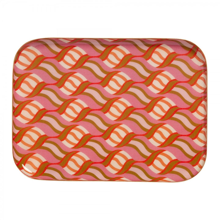 Bonheur du Jour large enamel serving tray with colourful patterned design