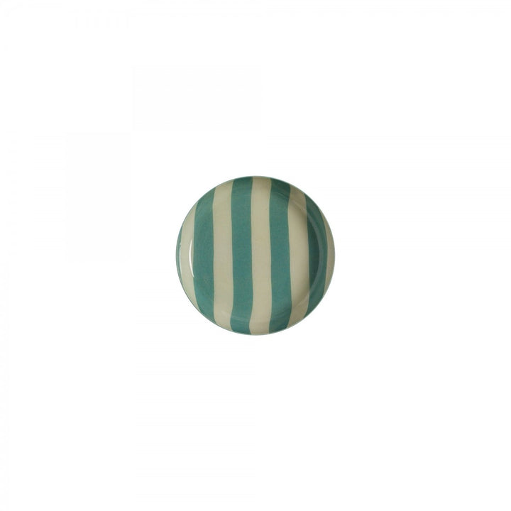 Small round enamel decorative tray with colourful patterned design