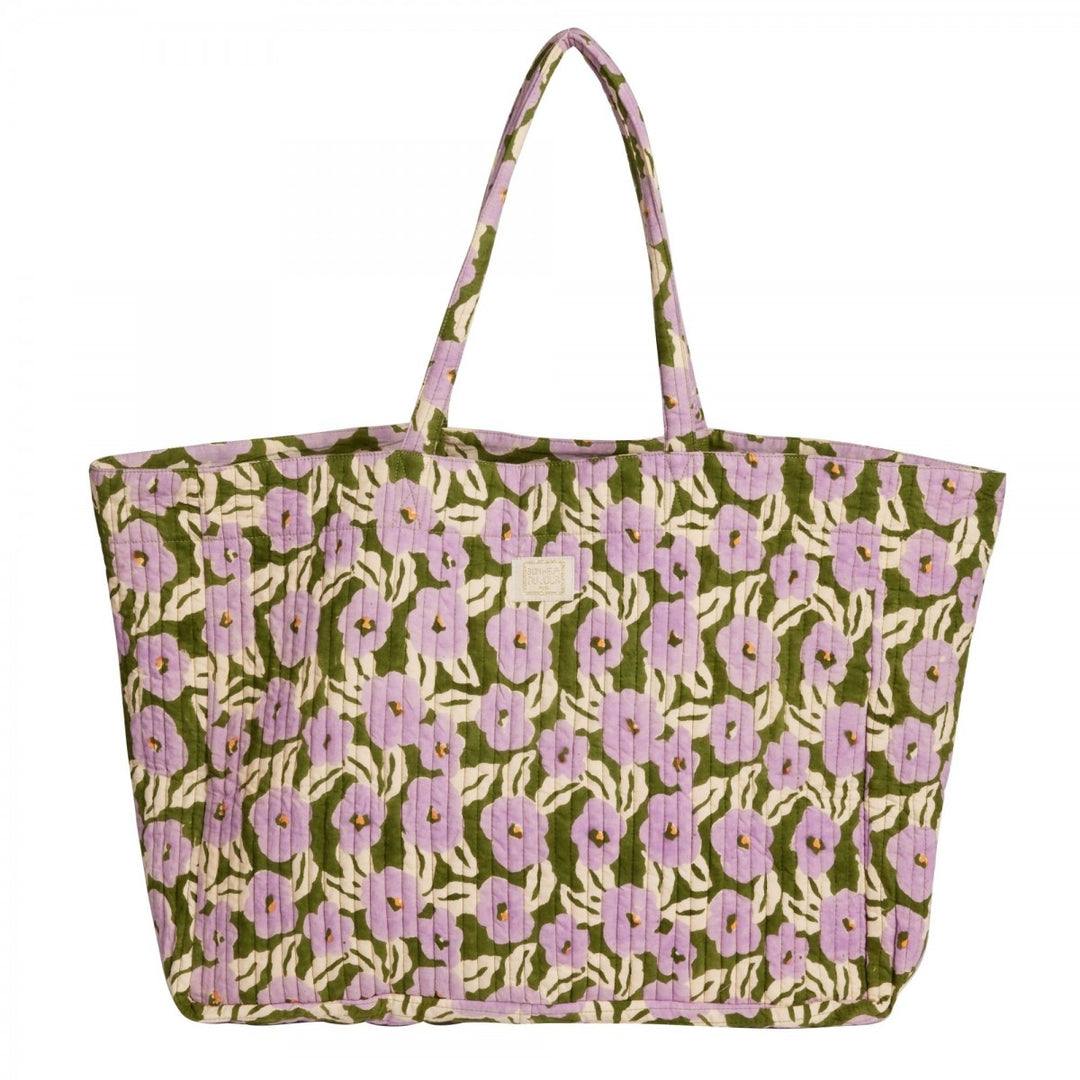 Bonheur du Jour cotton Trotter Bag with hand-printed floral design and long shoulder handles