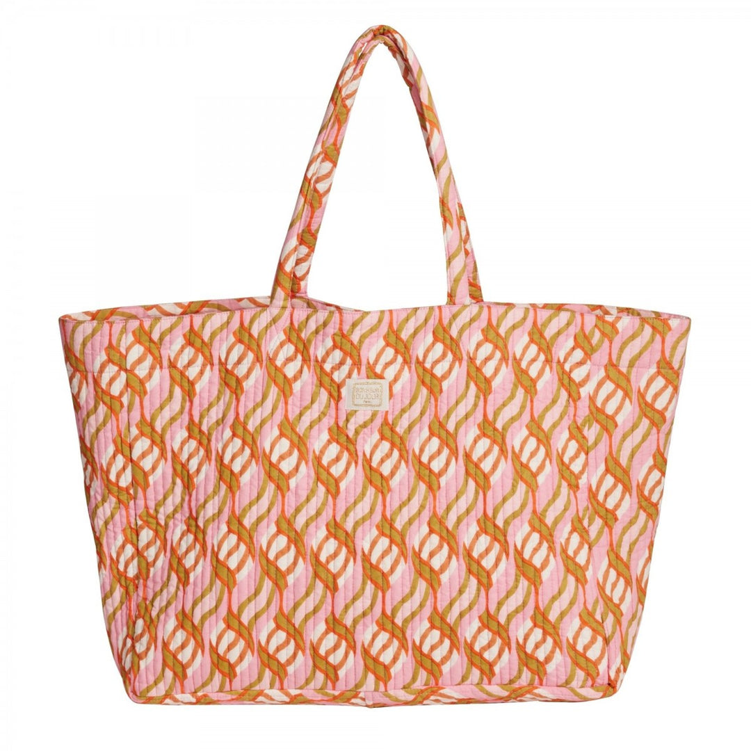 Bonheur du Jour cotton Trotter Bag with hand-printed floral design and long shoulder handles