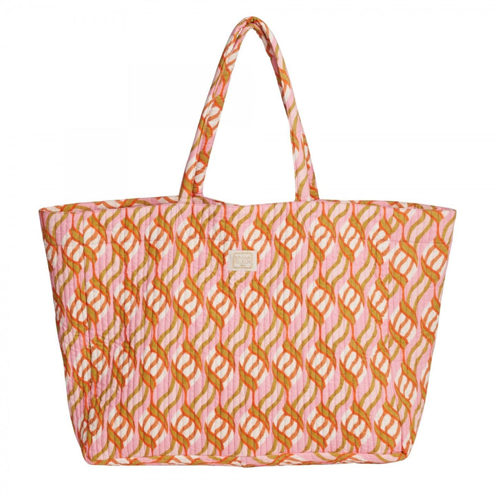 Bonheur du Jour cotton Trotter Bag with hand-printed floral design and long shoulder handles