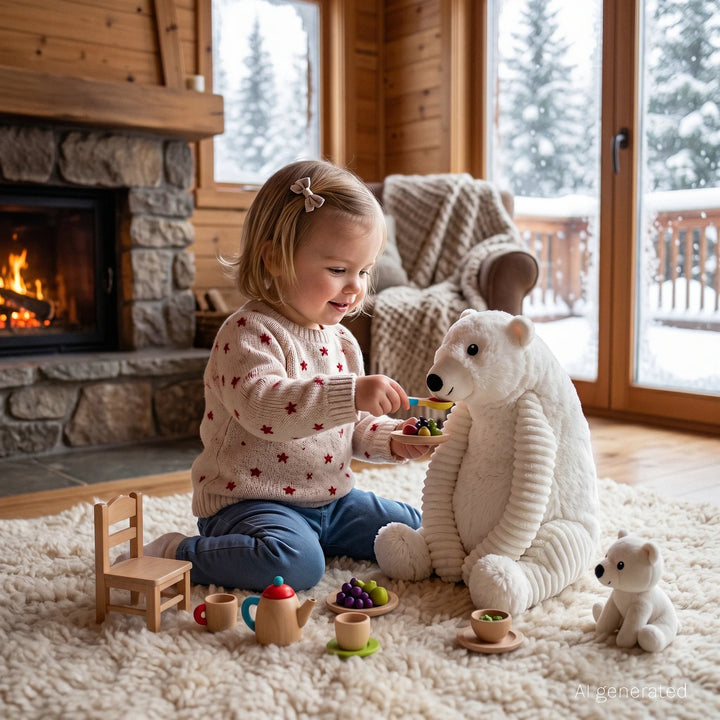 Grobidou white polar bear plush toy with baby bear – Les Ptipotos