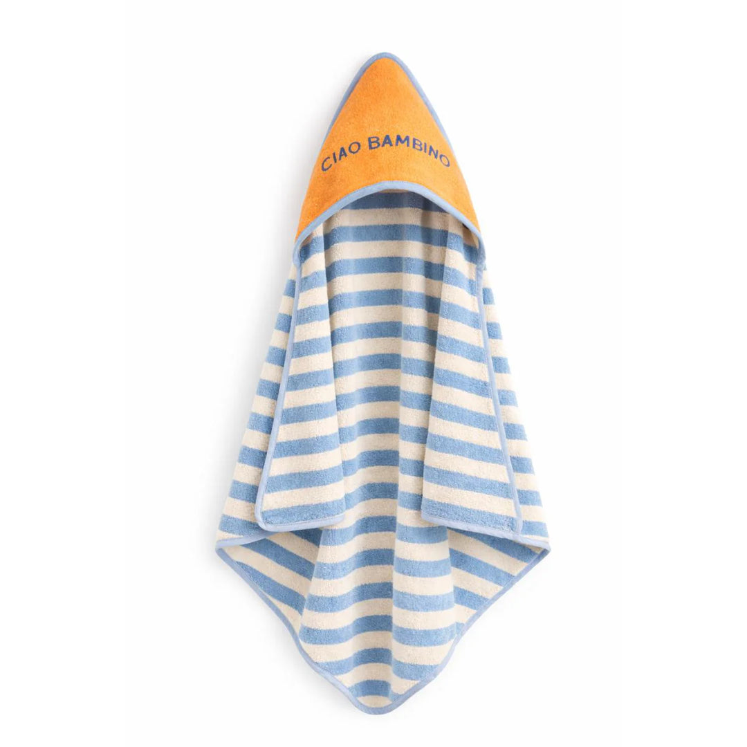baby hooded towel blue striped ciao bambino cotton
