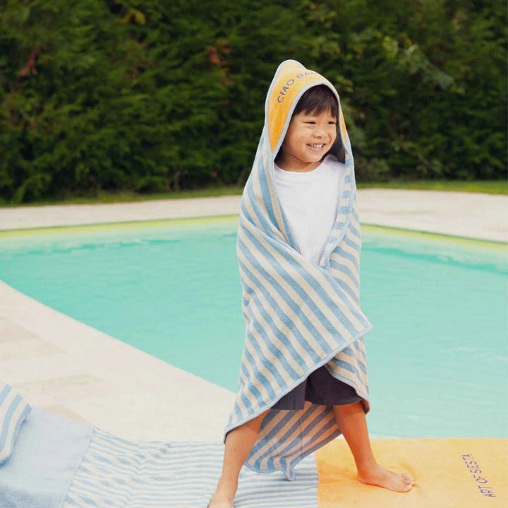 baby hooded towel blue striped ciao bambino cotton

