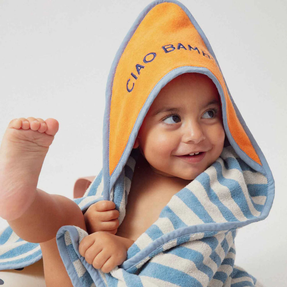 baby hooded towel blue striped ciao bambino cotton
