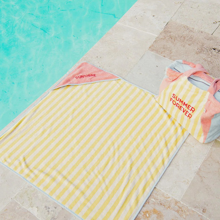 baby hooded towel terry cotton summer forever yellow striped beach towel
