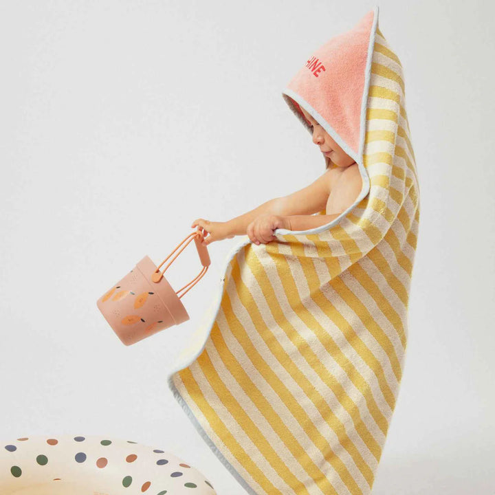 baby hooded towel terry cotton summer forever yellow striped beach towel
