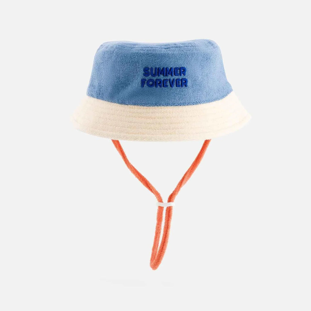 kids terry bucket hat summer forever yellow blue soft beach hat
