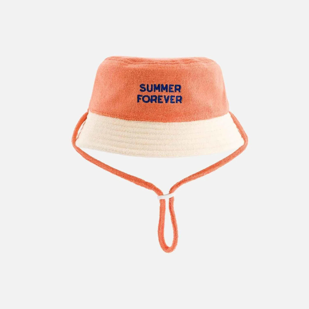 kids terry bucket hat summer forever yellow blue soft beach hat
