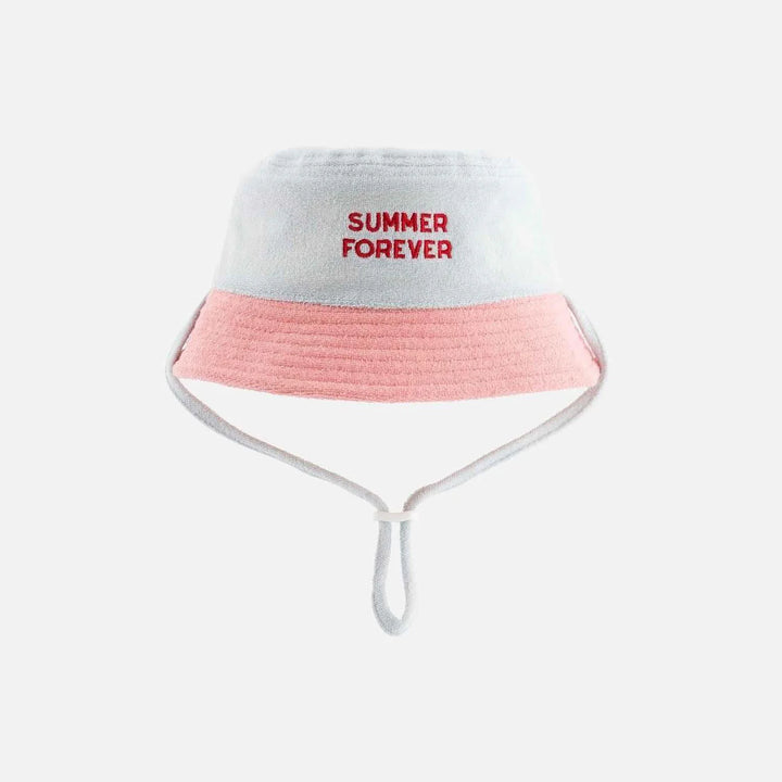 kids terry bucket hat summer forever yellow pink soft beach hat
