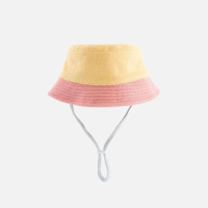 kids terry bucket hat summer forever yellow pink soft beach hat

