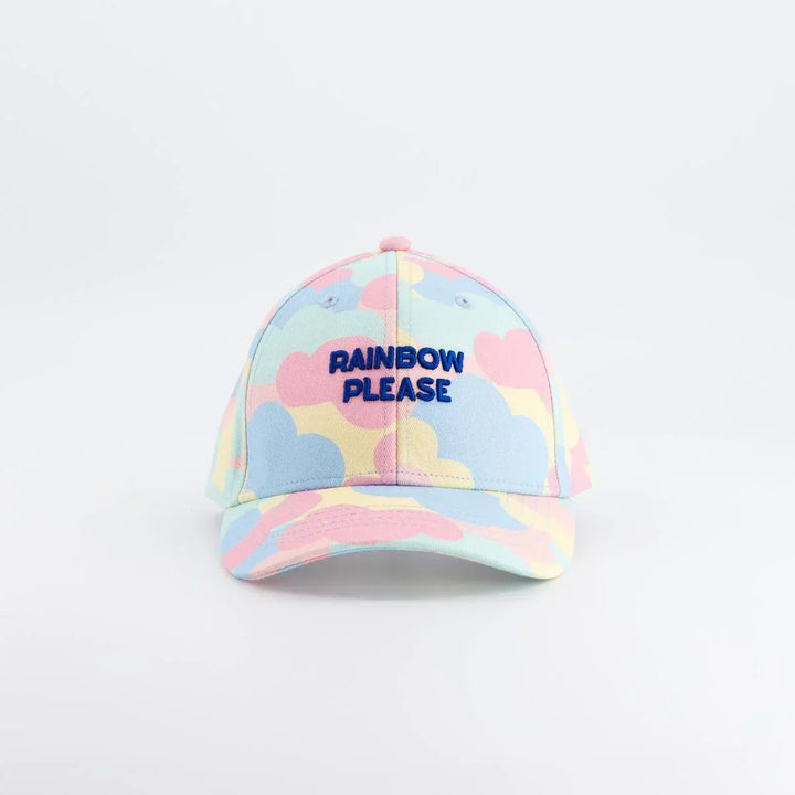 kids rainbow cap pastel cloud print rainbow please embroidered cotton hat

