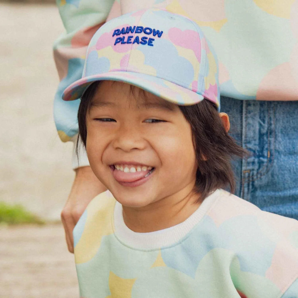 kids rainbow cap pastel cloud print rainbow please embroidered cotton hat
