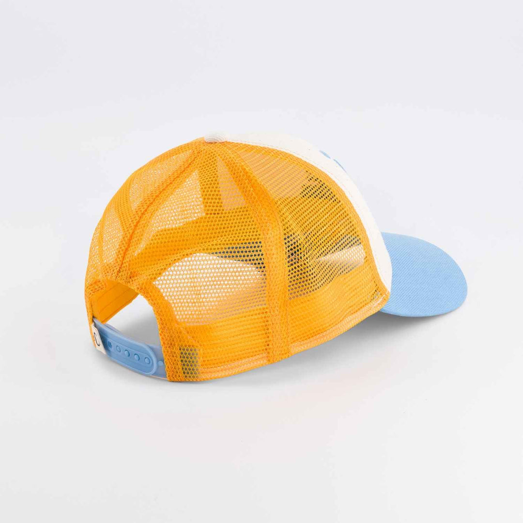 kids trucker cap costa del fun blue yellow embroidered
