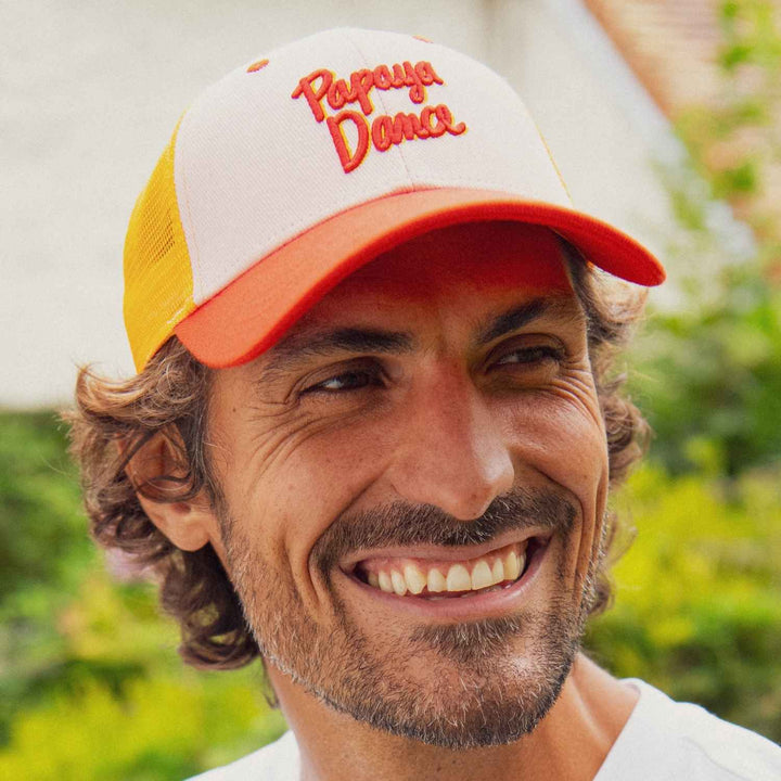 trucker cap papaya dance pink orange embroidered
