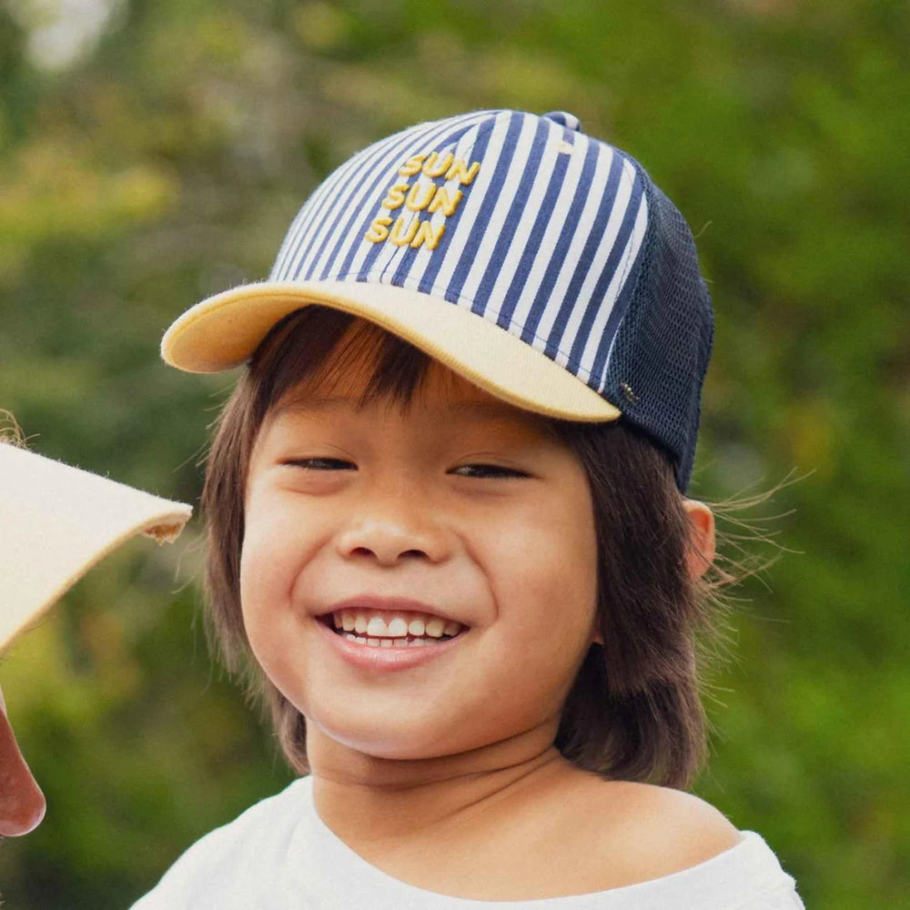 kids striped trucker cap sun sun sun navy breathable summer hat
