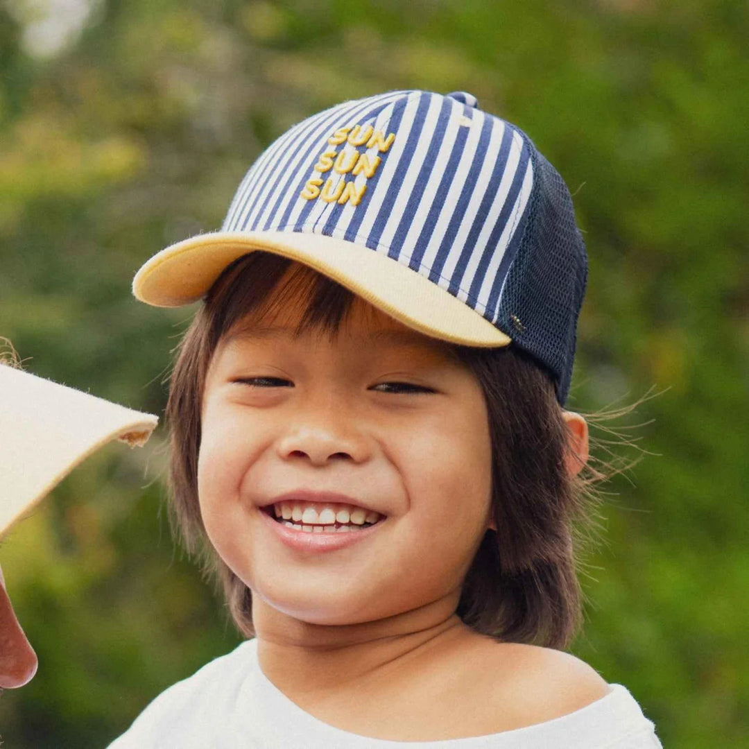 kids striped trucker cap sun sun sun navy breathable summer hat
