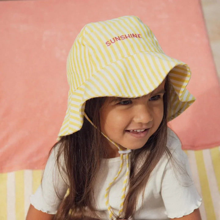 kids sunshine wide brim hat striped yellow cotton summer
