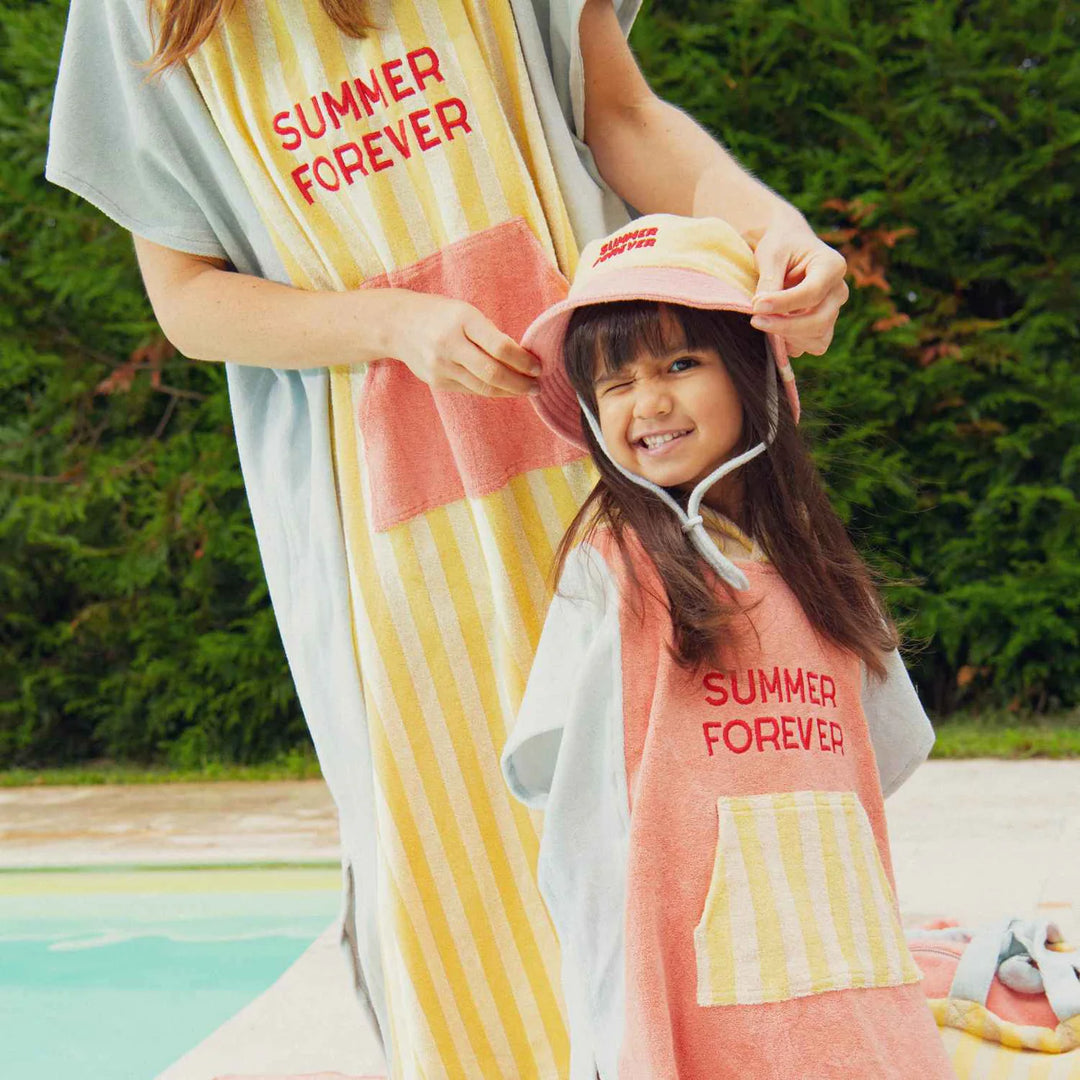 kids beach poncho hooded towel summer forever pink yellow terry cotton

