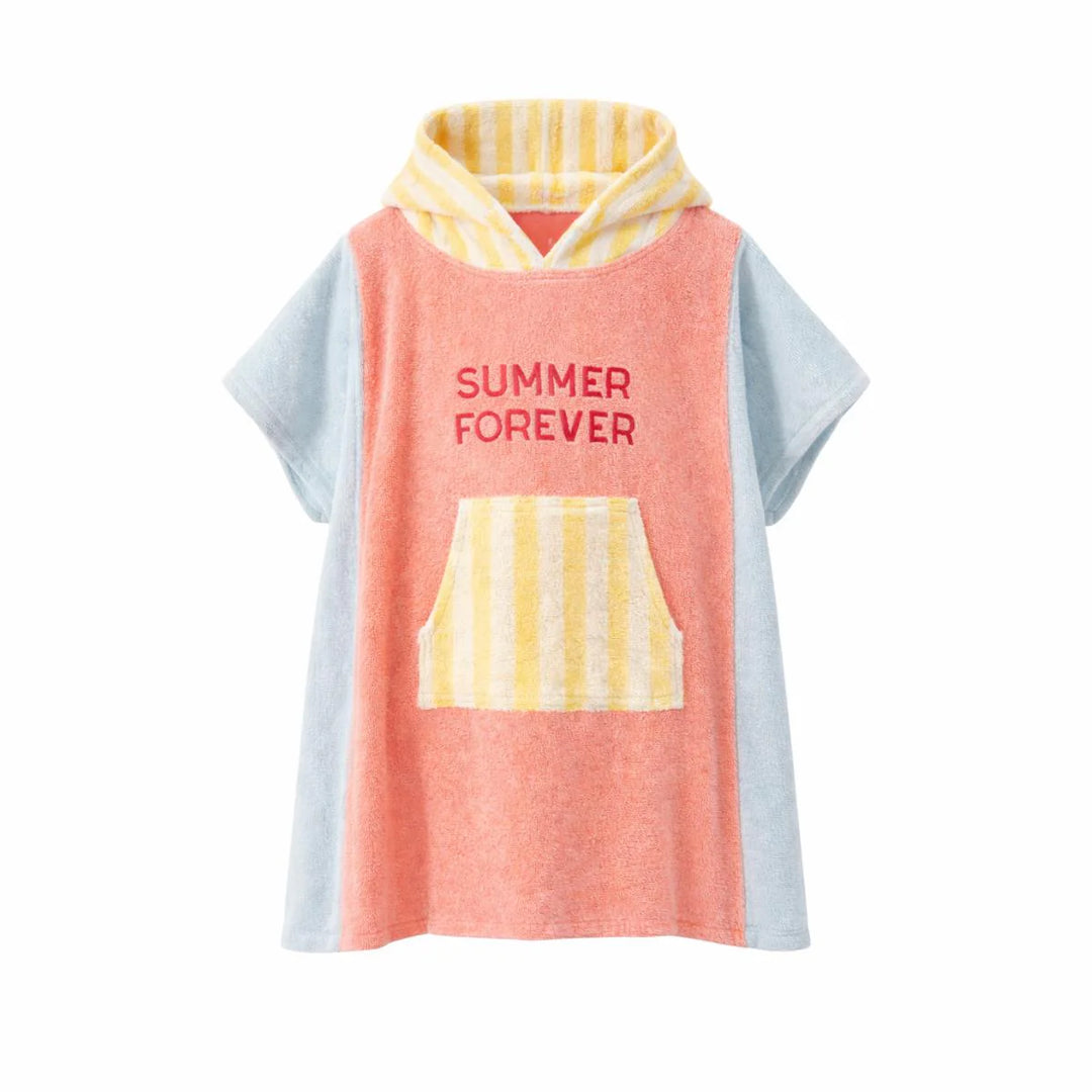 kids beach poncho hooded towel summer forever pink yellow terry cotton
