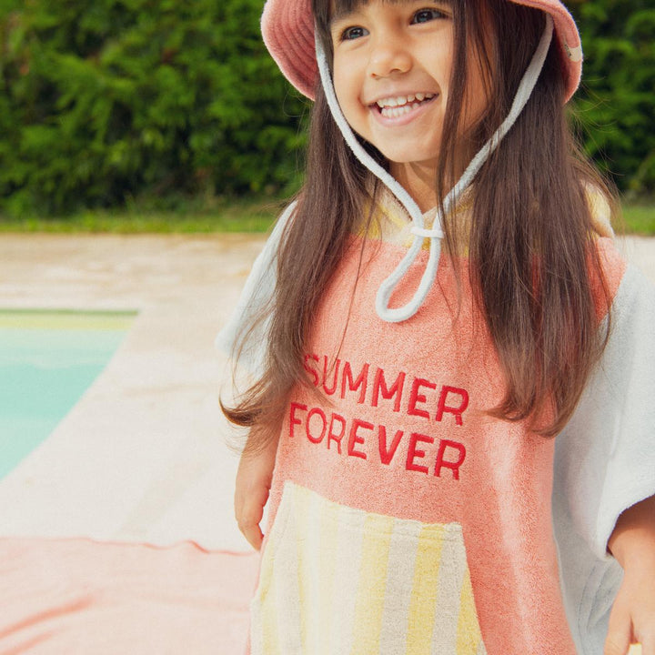 kids beach poncho hooded towel summer forever pink yellow terry cotton

