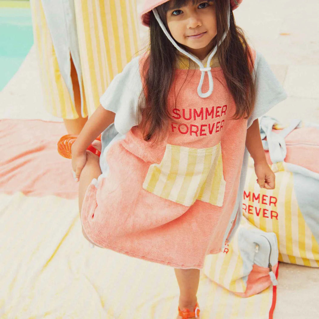 kids beach poncho hooded towel summer forever pink yellow terry cotton
