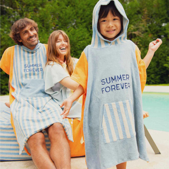 kids beach poncho hooded towel summer forever blue orange terry cotton

