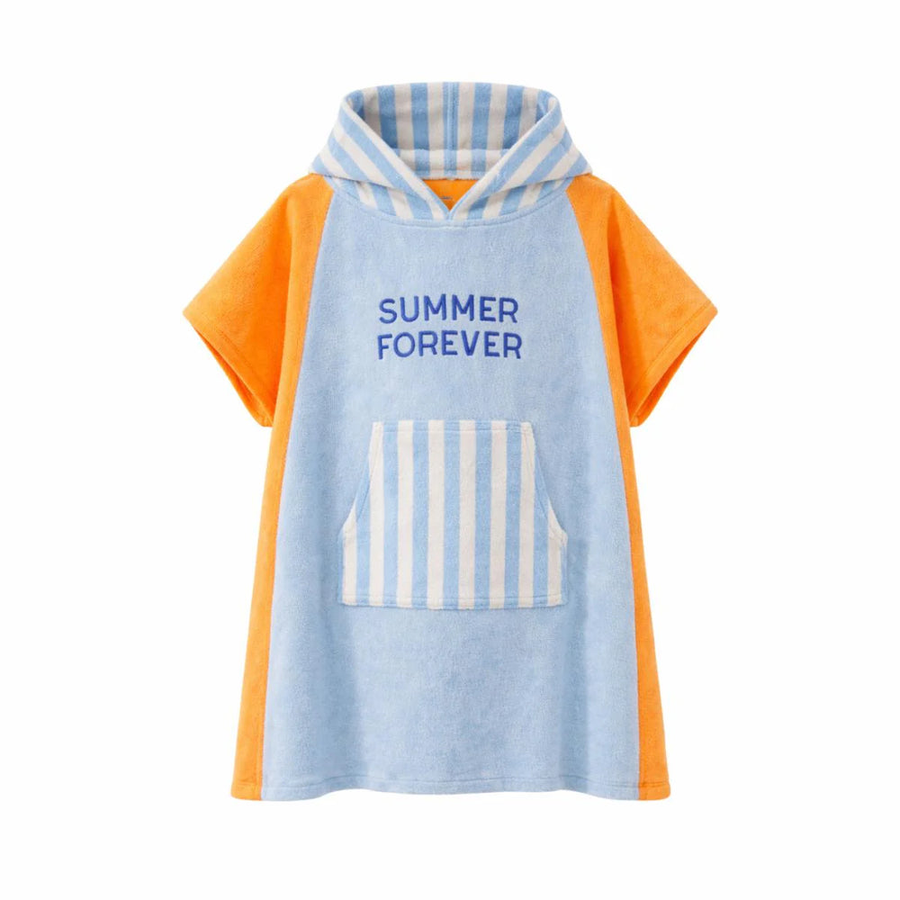 kids beach poncho hooded towel summer forever blue orange terry cotton
