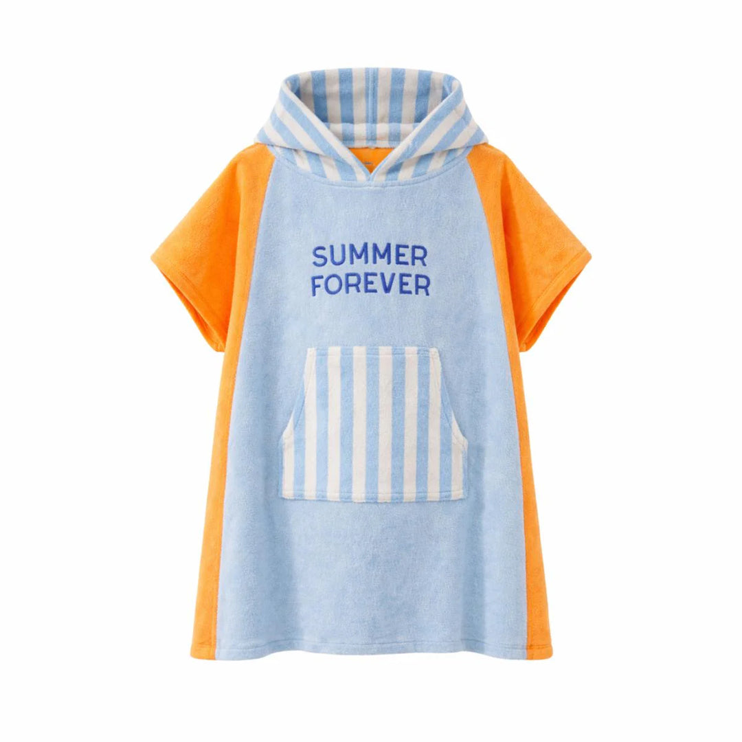 kids beach poncho hooded towel summer forever blue orange terry cotton
