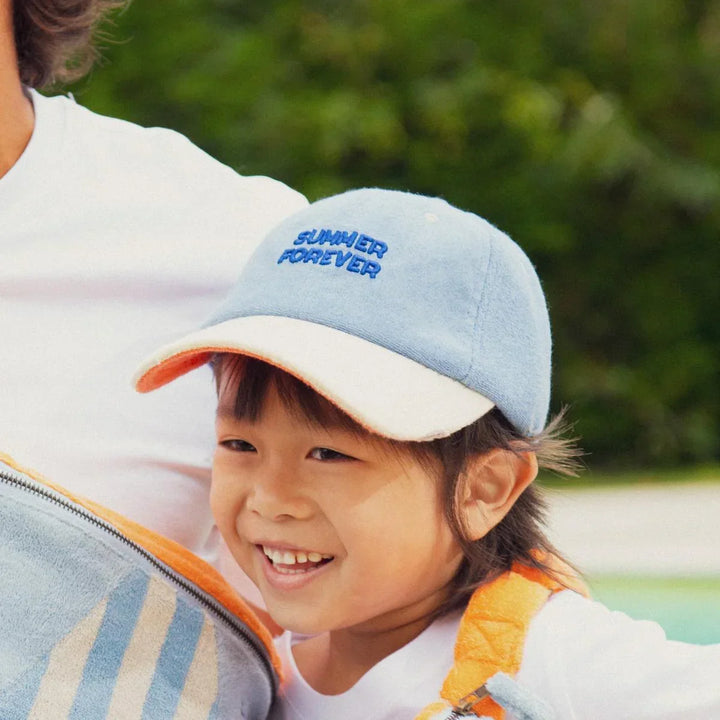 kids sponge cap summer forever blue terry cotton embroidered hat
