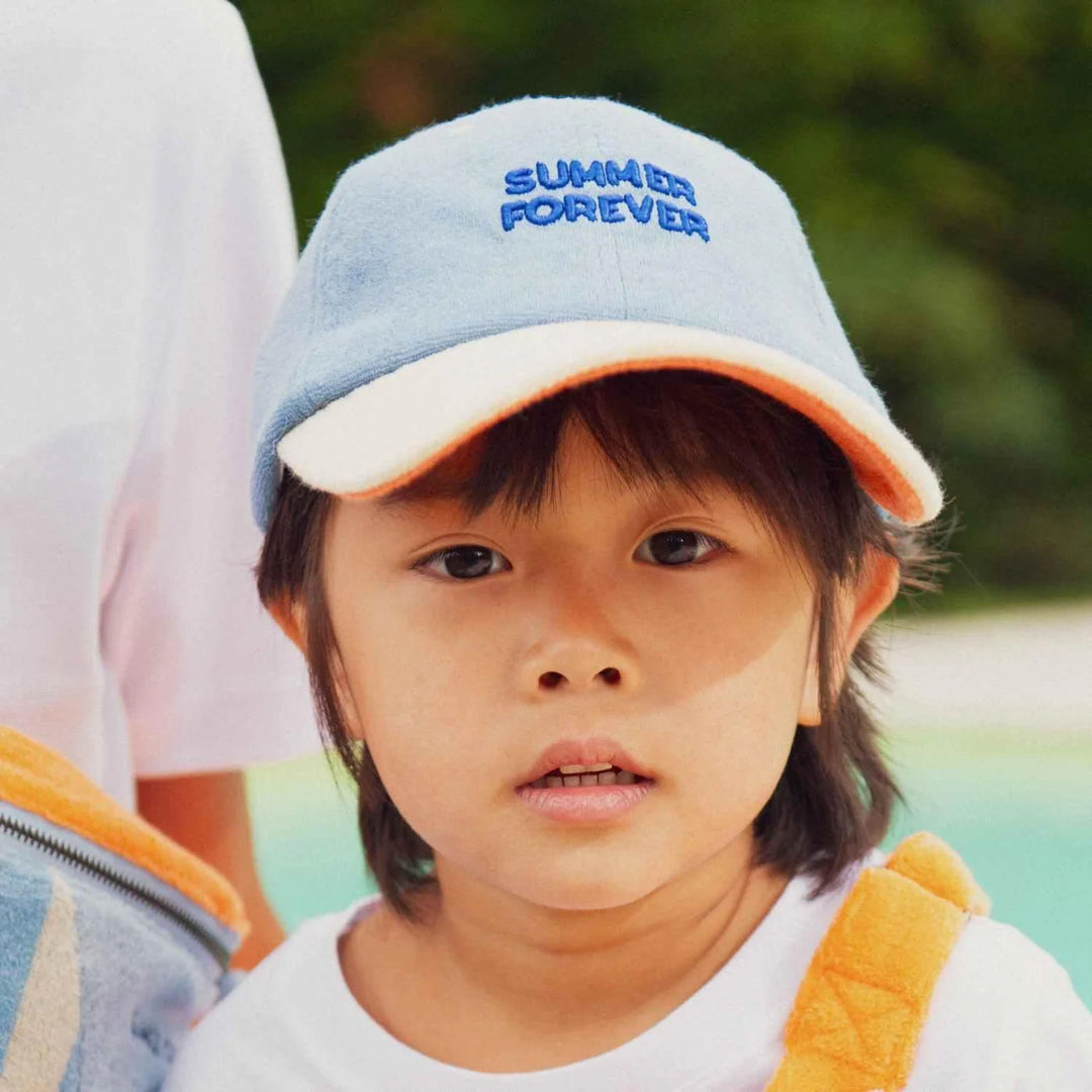 kids sponge cap summer forever blue terry cotton embroidered hat
