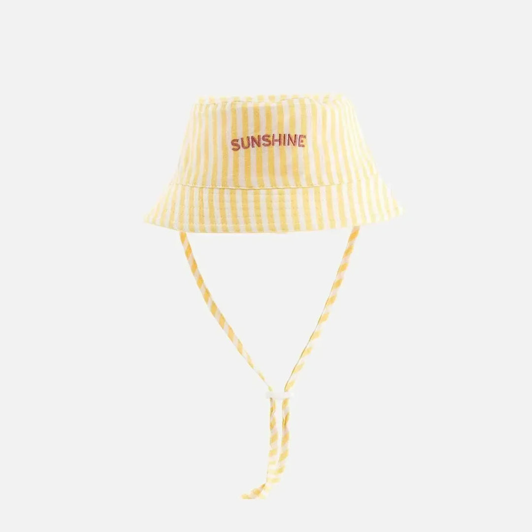baby sunshine striped bucket hat yellow cotton with chin ties summer
