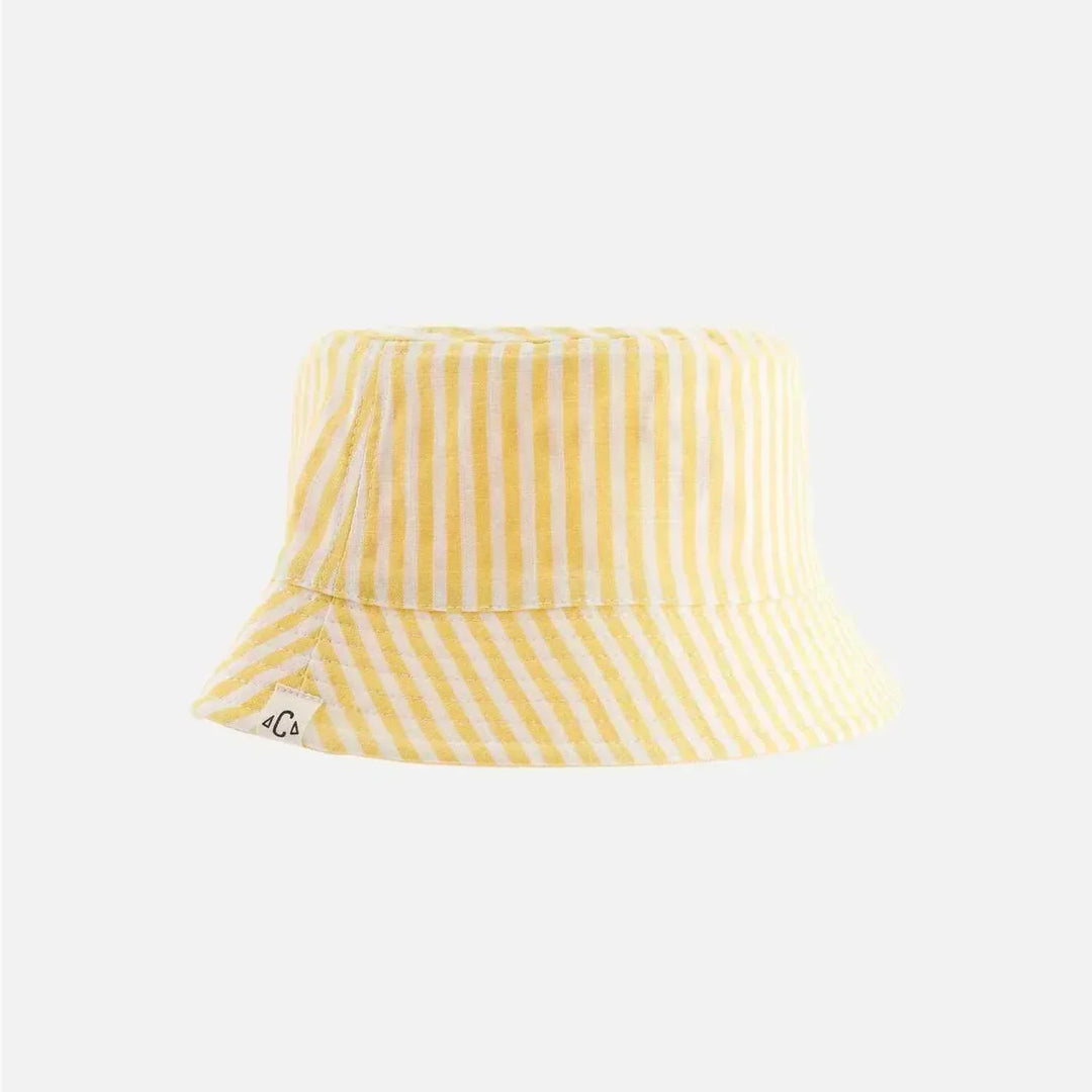 baby sunshine striped bucket hat yellow cotton with chin ties summer
