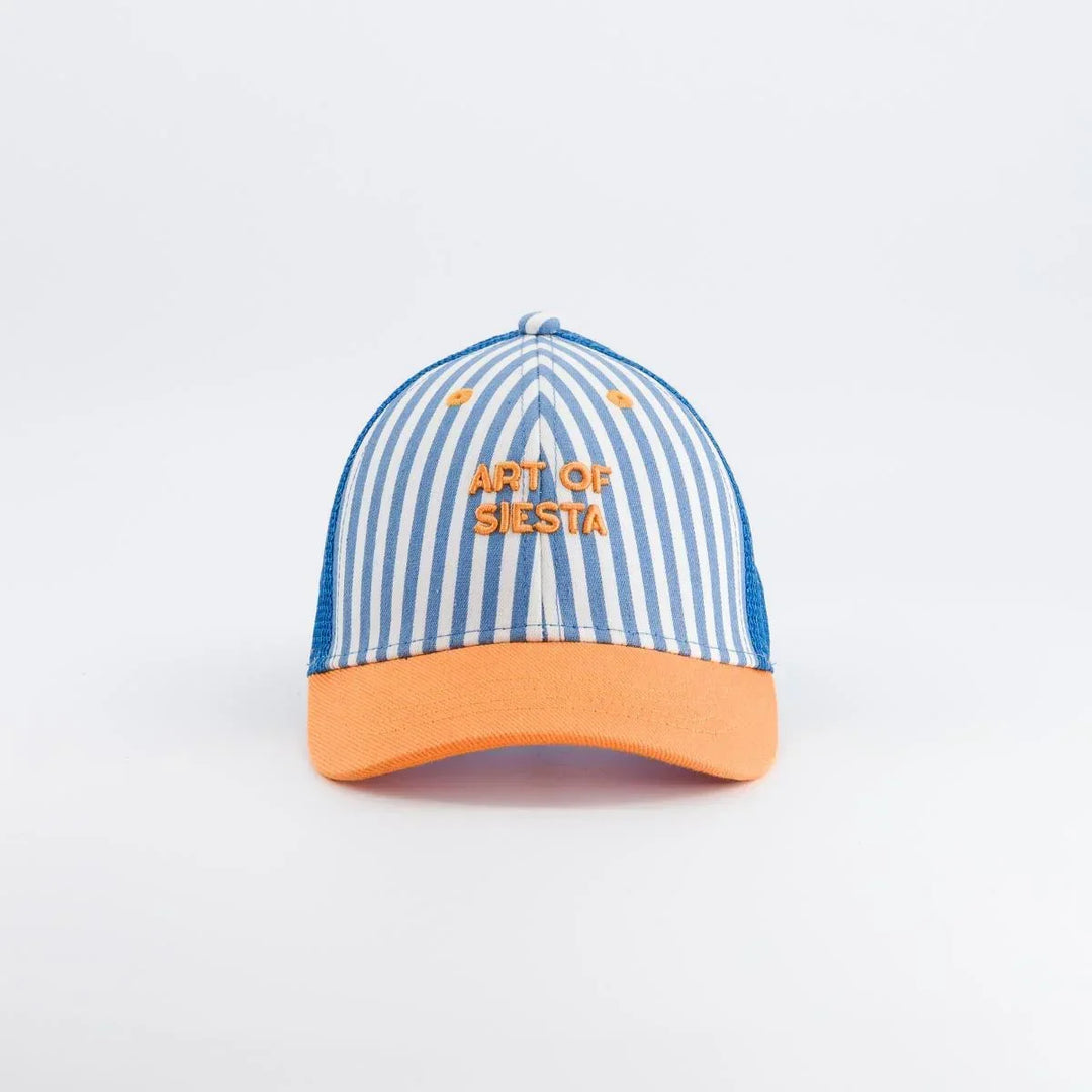 kids striped trucker cap art of siesta blue orange breathable summer hat

