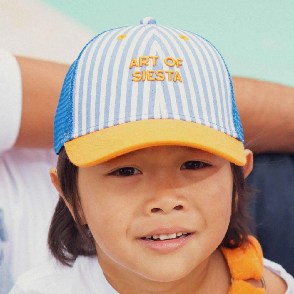 kids striped trucker cap art of siesta blue orange breathable summer hat
