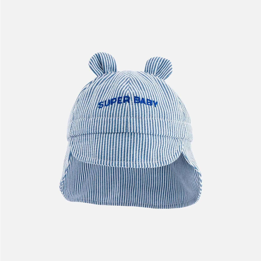 baby blue striped sun hat with ears super baby cotton
