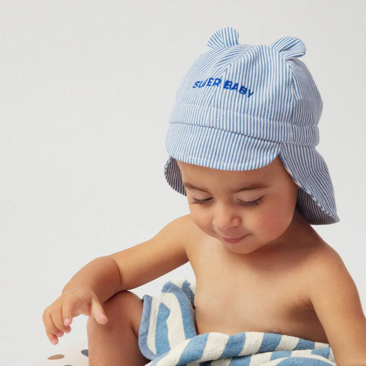 baby blue striped sun hat with ears super baby cotton
