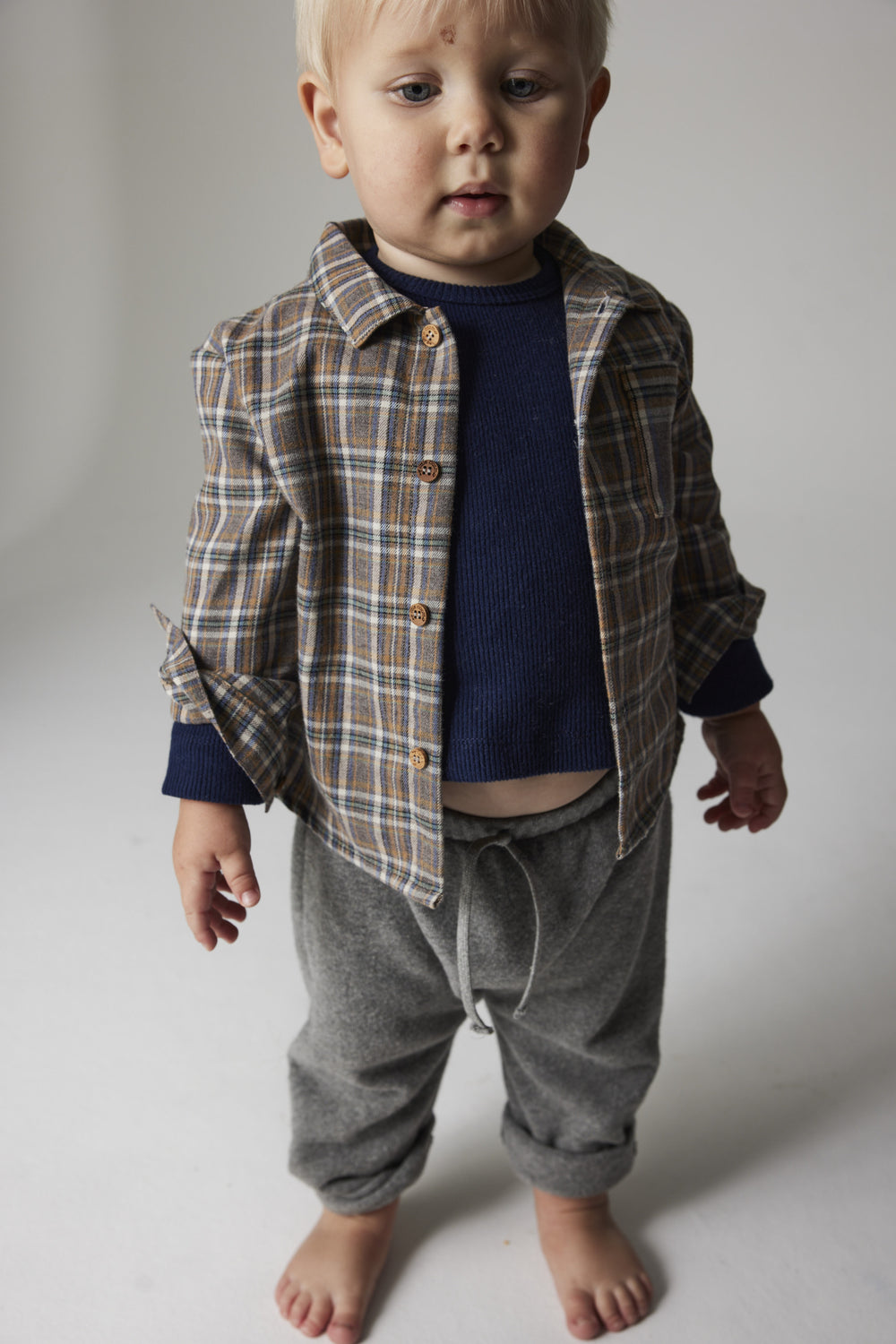 Cozmo grey soft knit baby pants with elasticated drawstring waist