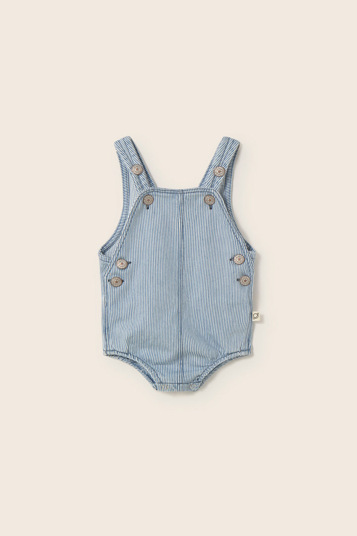 Baby striped cotton overall romper with button straps and soft breathable fabric