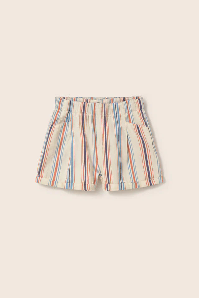 Boys organic cotton striped shorts with elastic waistband and side pockets