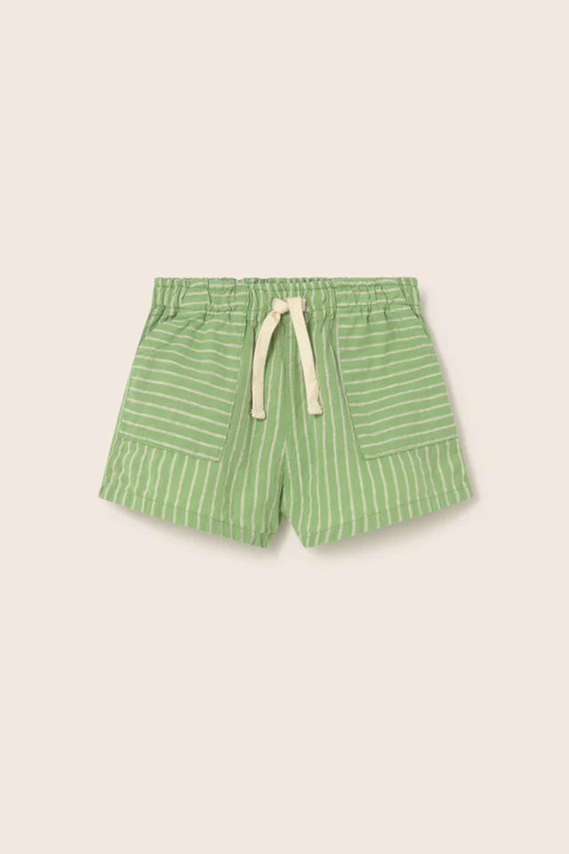 Striped cotton baby boy shorts with elastic waistband and drawstring