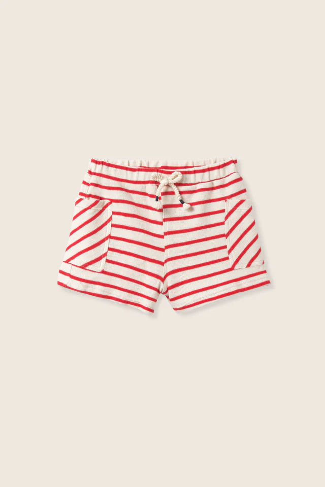 Baby boys striped cotton shorts with elastic waistband, drawstring, and side pockets