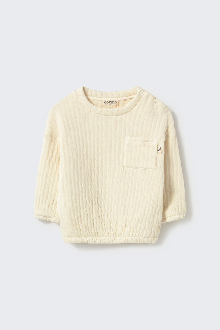 Cozmo ivory quilted cotton baby sweatshirt with chest pocket