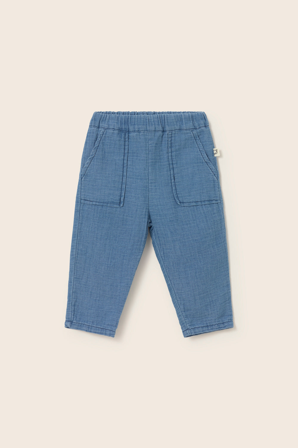 Baby cotton woven pants in soft denim-look fabric with comfortable elastic waistband