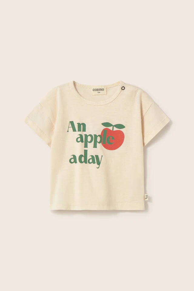 Soft slub cotton baby t-shirt with apple print and short sleeves