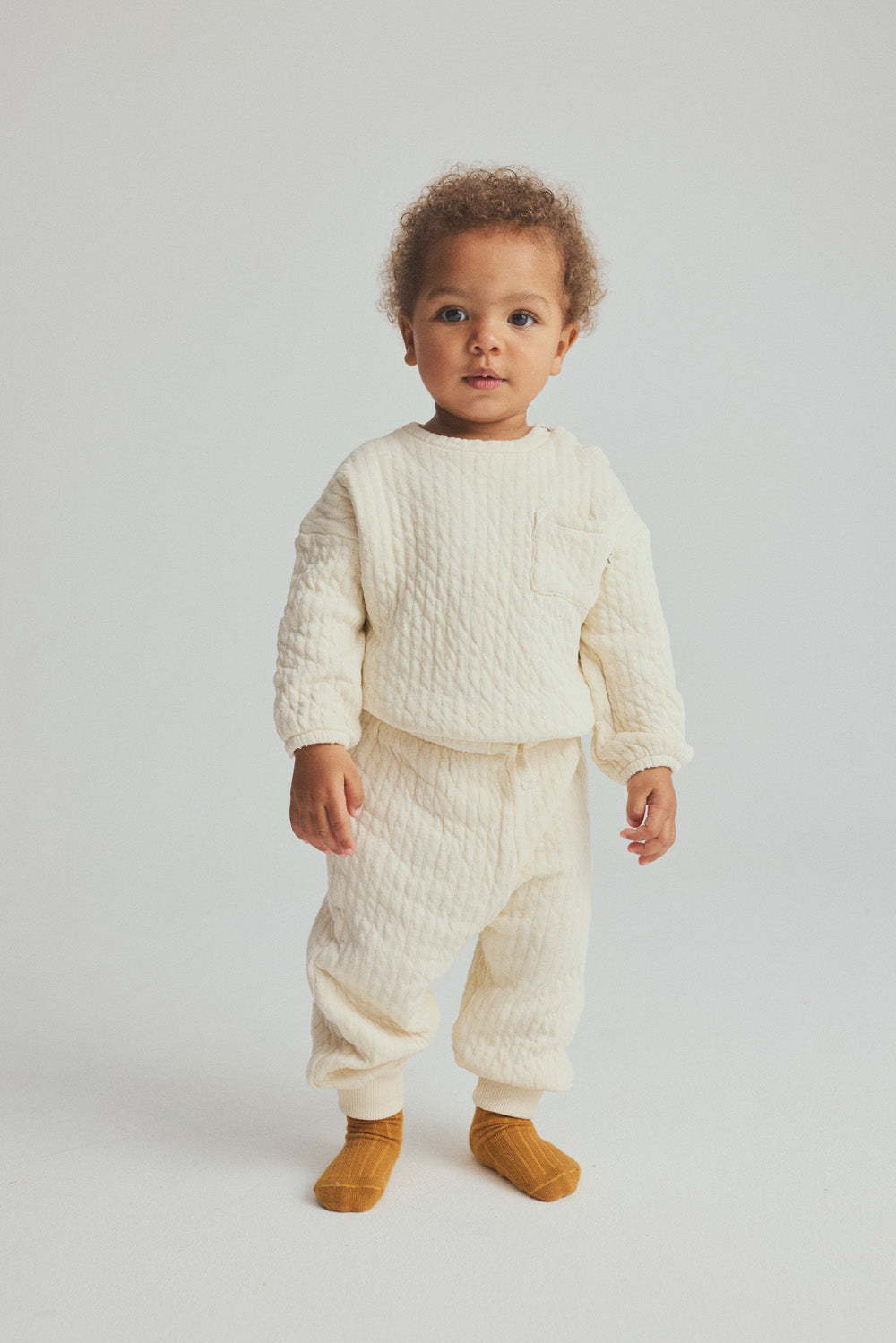 Cozmo quilted cotton baby pants with drawstring waist and ribbed cuffs