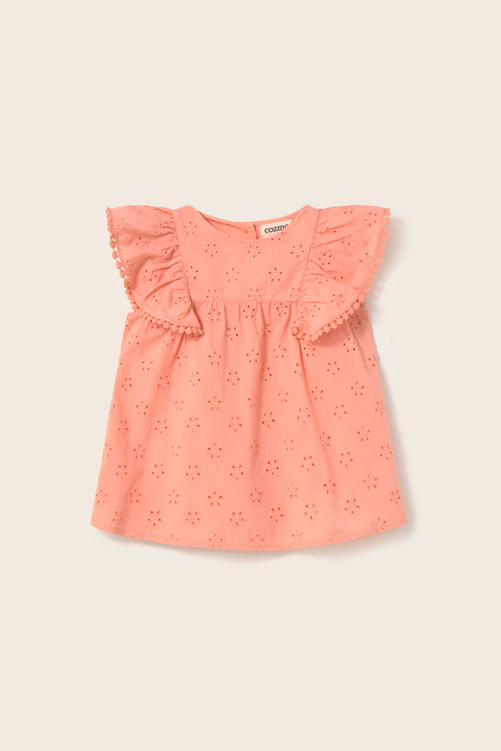 Swiss embroidery cotton baby dress with flutter sleeves in soft breathable fabric